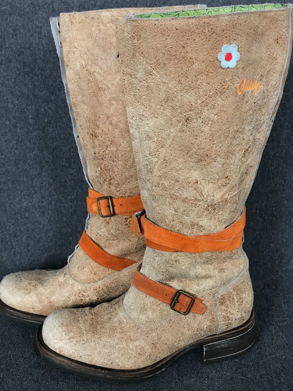 Oilily Womens Size US 5 EU 36 Brown Leather 12" Tall Harness Zip Cowgirl Boots
